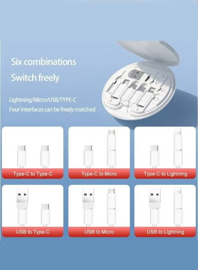 منظم كابلات سفر محمول متعدد الوظائف مزود بمنافذ Lightning وMicro USB وTYPE-C، 5 في 1، بطول 0.3 متر وشحن سريع 60 واط، وعلبة تخزين صغيرة الحجم لكابلات البيانات، وحامل للهاتف، وأداة لإخراج شريحة SIM. - Image 4